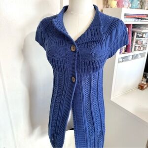 Y2K cottagecore twee dark blue knit babydoll sweater cardigan with buttons XS
